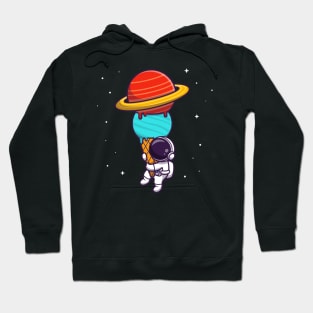 Cute Astronaut Holding Ice Cream Planet Cartoon Hoodie